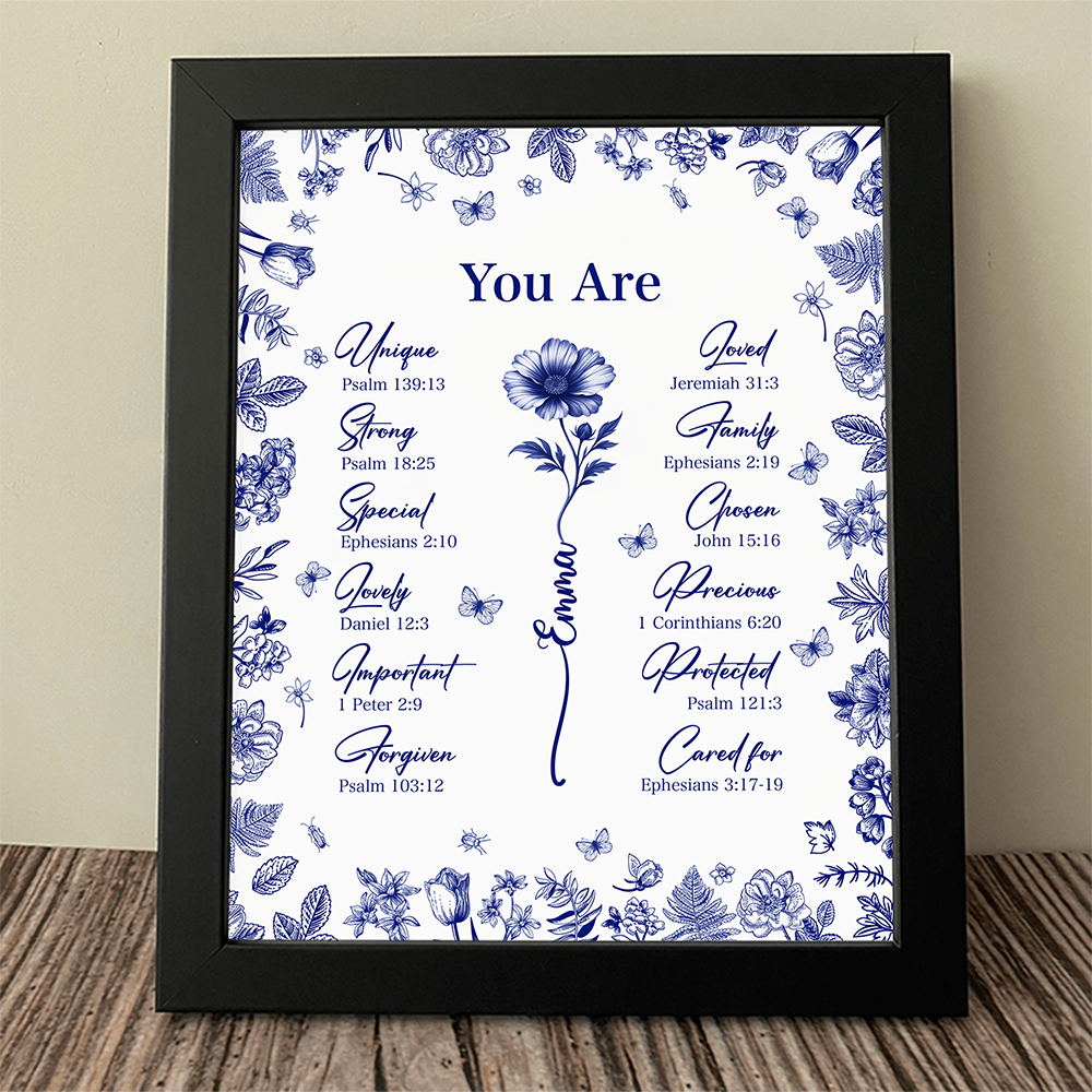 God Says You Are Christian Gift Toile De Jouy Birth Flower - Personalized Picture Frame TH10 894795