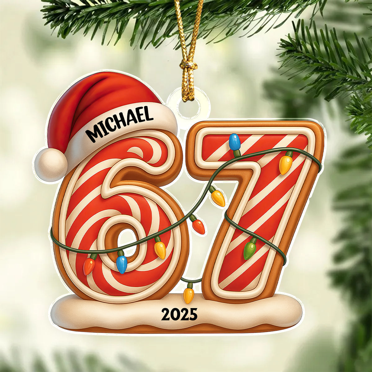 Custom Name Six Seven Acrylic Ornament, Teen Slang Funny 67 Tree Decor, Funny Teen Grandkid Gift HO82 900496