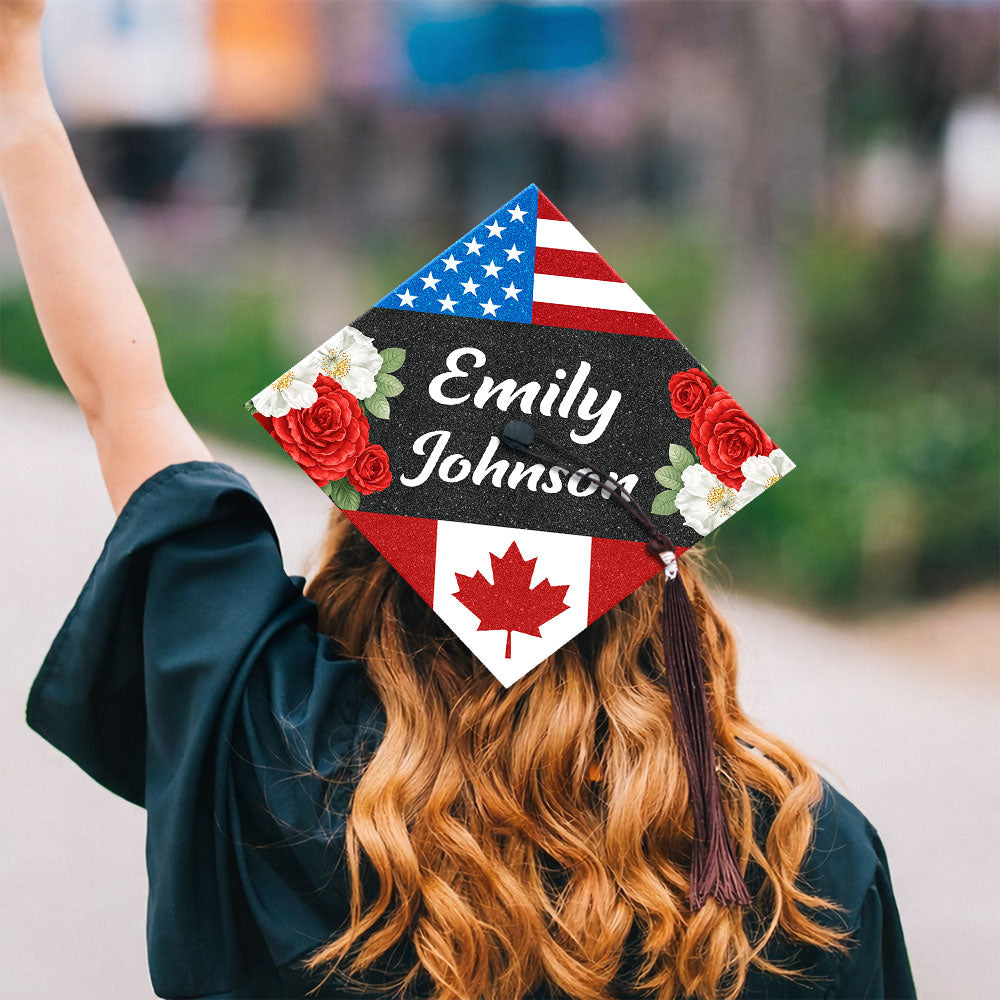 Personalized Name Congrats Graduation USA Flag Graduation Cap Topper LM32 899269