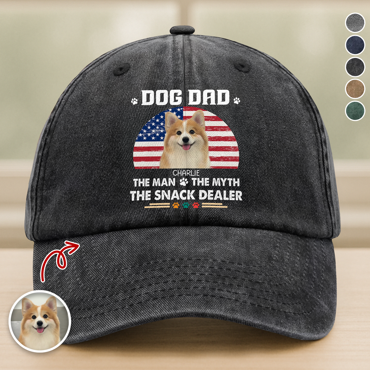 Custom Photo Dog Dad The Man The Myth The Snack Dealer - Personalized Washed Denim Baseball Cap CH07 896470