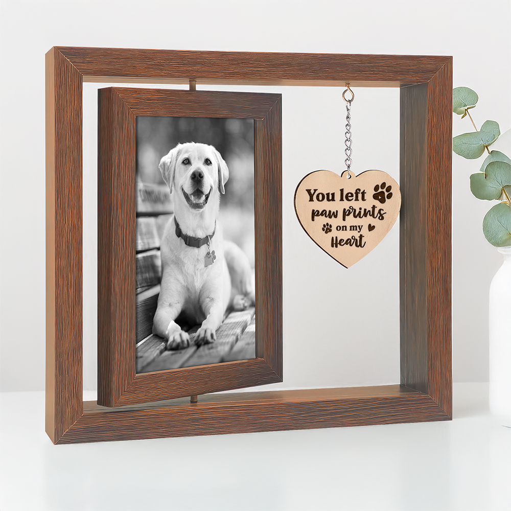 You Left Paw Prints On My Heart Memorial Rotating Wooden Picture Frame TH10 894219