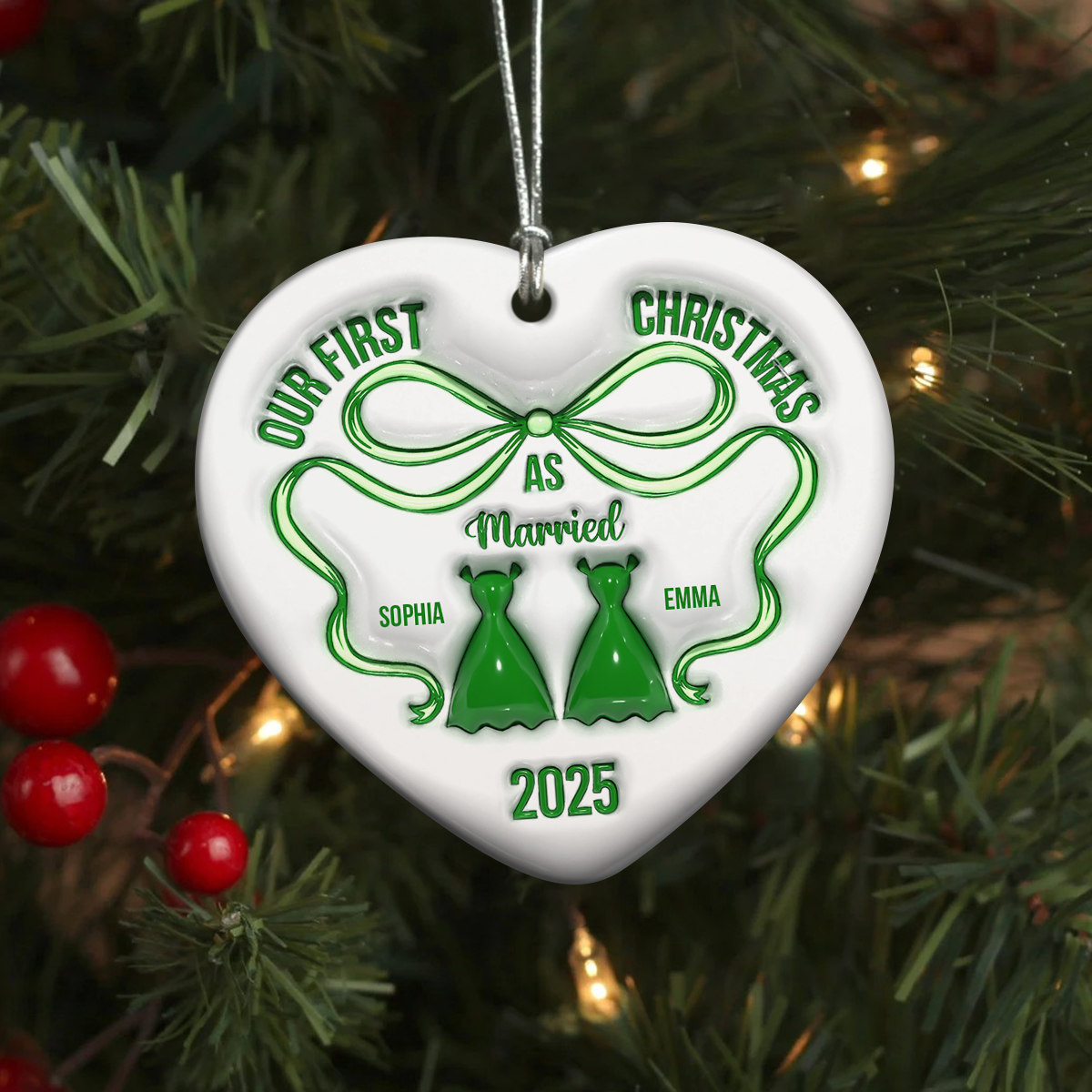 Mr And Mrs Blue - Personalized 3D Inflated Effect Heart Shaped Ceramic Ornament LM32 895379