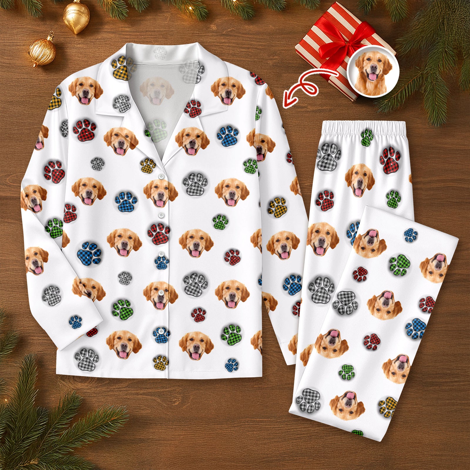 Custom Dog Photo Christmas Paw Style - Personalized 3D Inflated Effect Pajamas CH07 899360