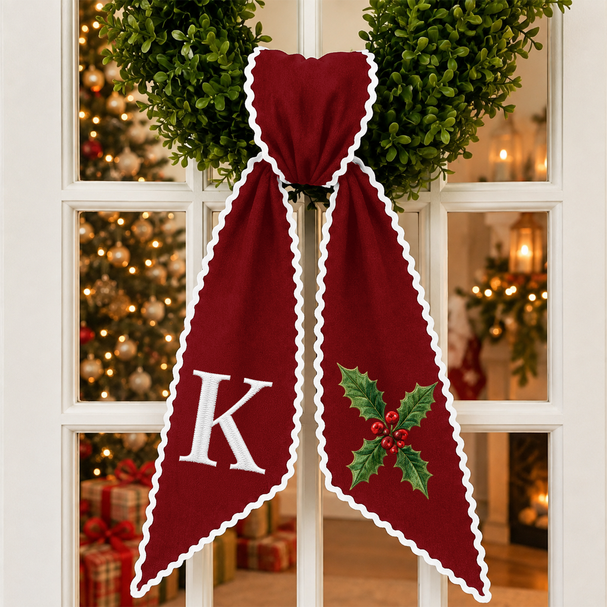 Personalized Christmas Tree Monogram Embroidered Wreath Sash TH10 171275