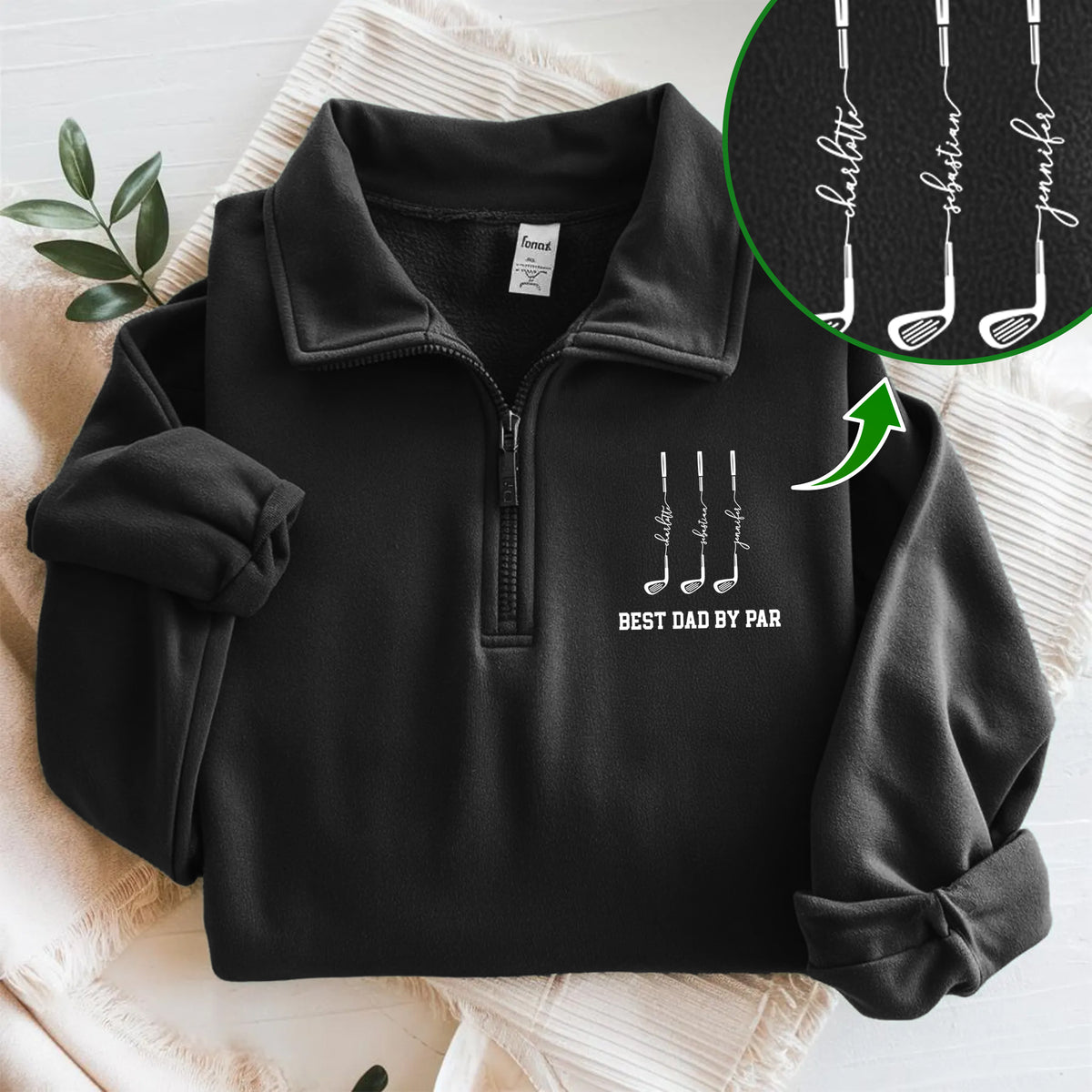 Custom Kid Names Best Dad By Par Printed Quarter Zip Sweater - Gift for Golf Dad HO82 902350