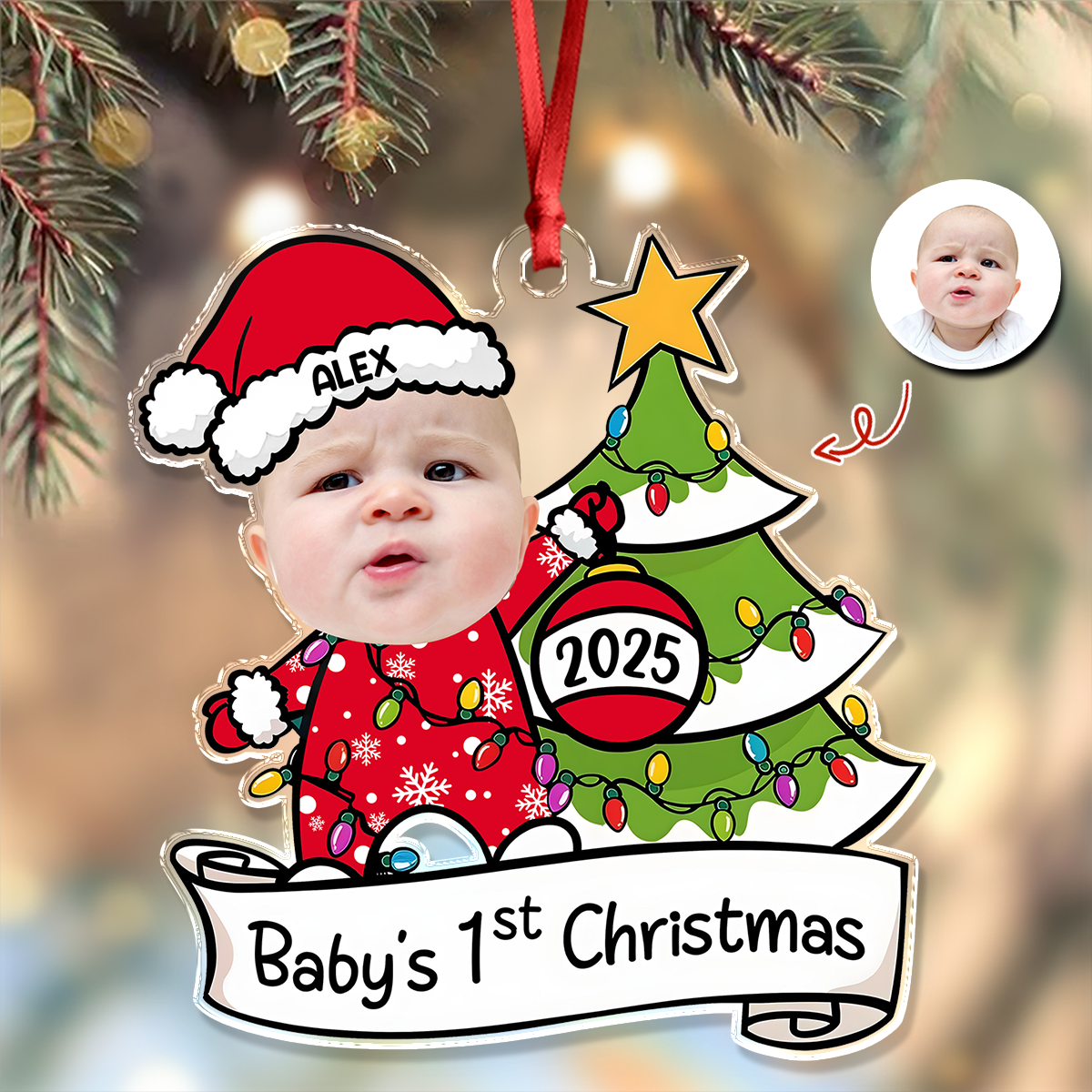 Custom Photo Baby's First Christmas Personalized Acrylic Ornament New Born Gift HA75 892860