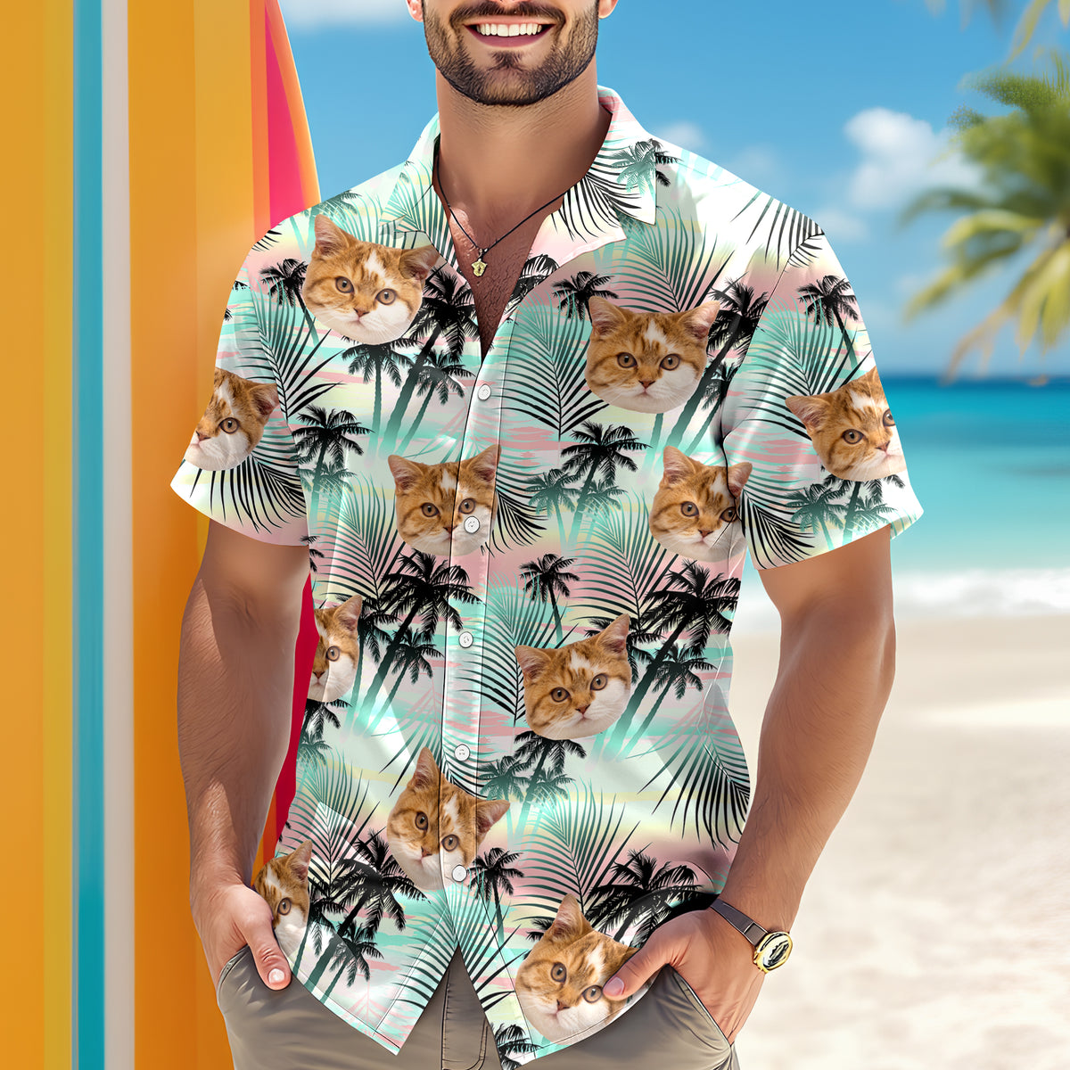 Custom Cat Photo Tropical Summer Hawaii Shirt - Gift for Cat Lovers HO82 902402