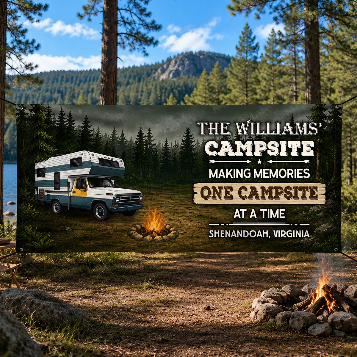 Custom Family Name Making Memories One Campsite At A Time Banner - Personalized Camping Gifts For Campers CH07 180104