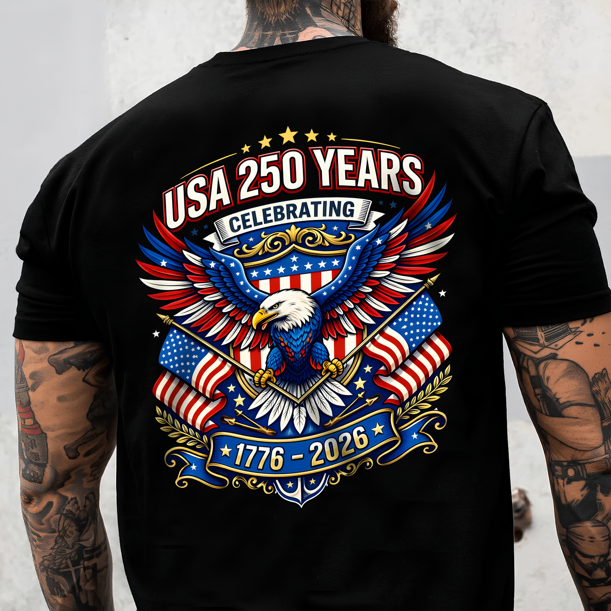 Celebrate USA 250 Years Eagle Patriotic Back Shirt 1776-2026 250th Anniversary Dark Shirt CH07 911052