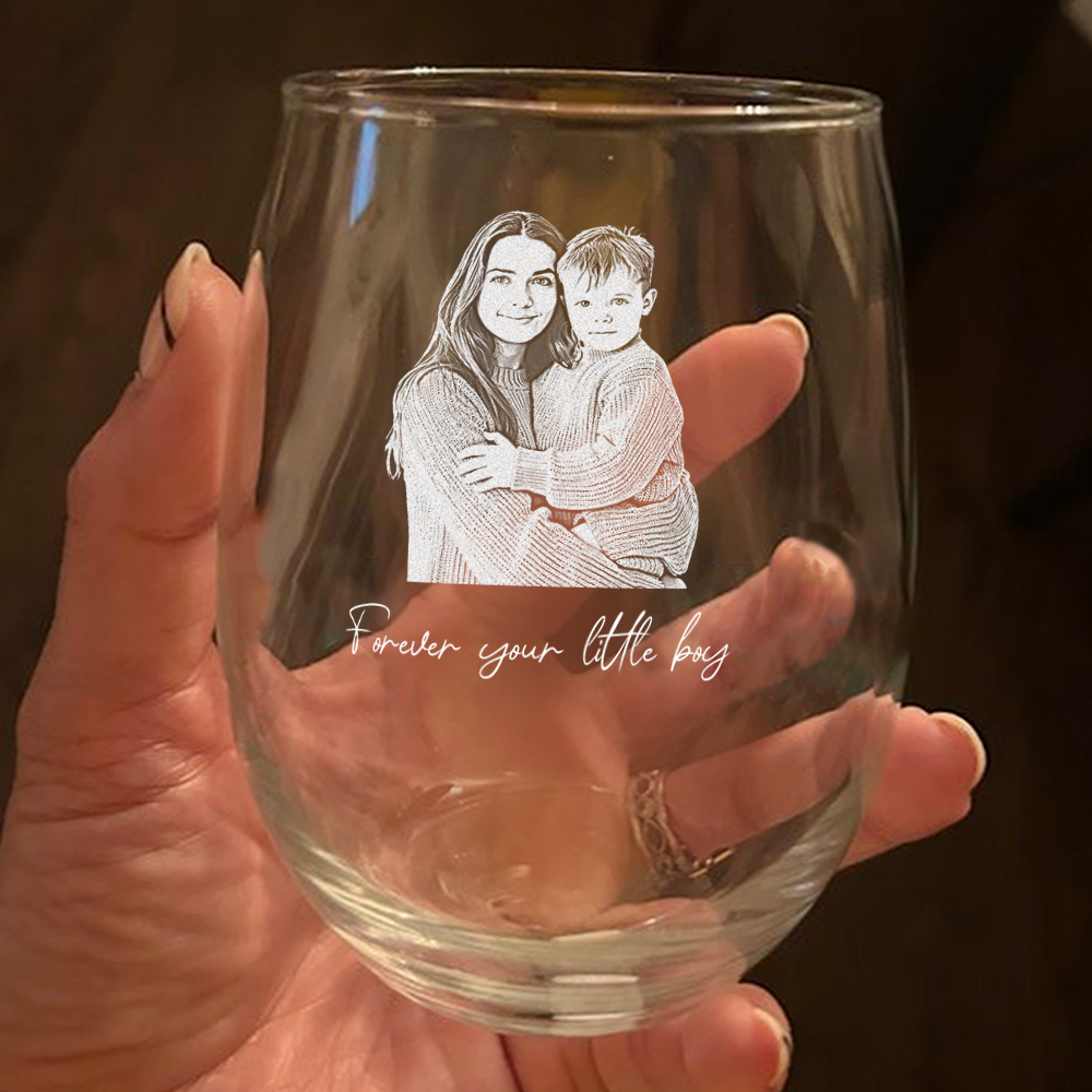 Custom Portrait Photo Engraved Stemless Wine Glass - Mother's Day Gift HO82 901646