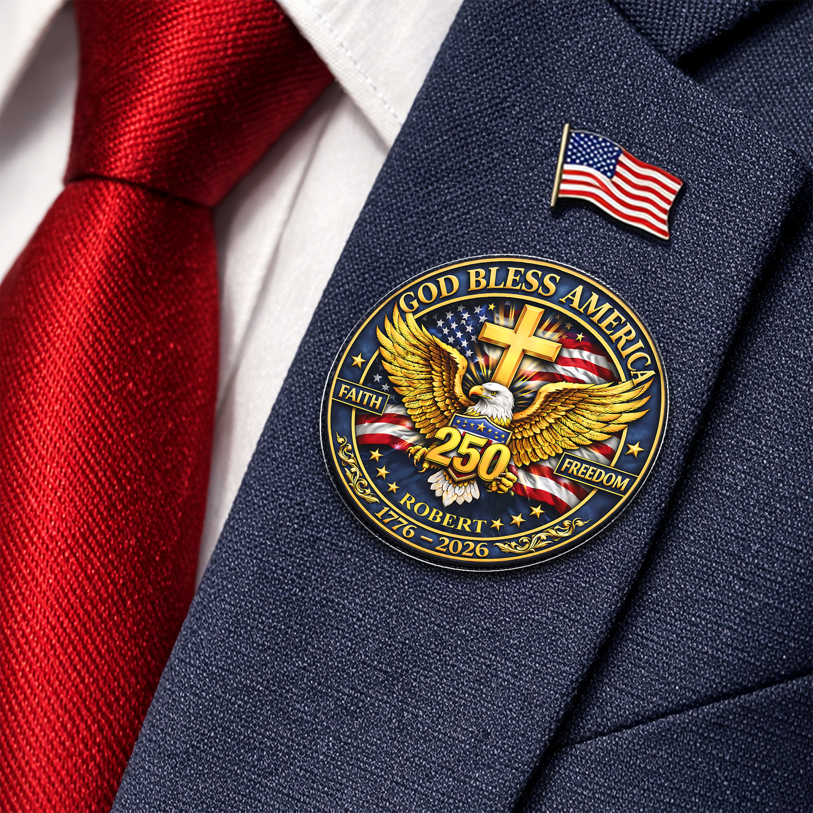 Custom Name God Bless America 250th Anniversary 1776 - 2026 Acrylic Pin CH07 911110