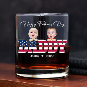 Custom Funny Face American Flag Daddy Family Whiskey Glass For Father's Day LM32 893543