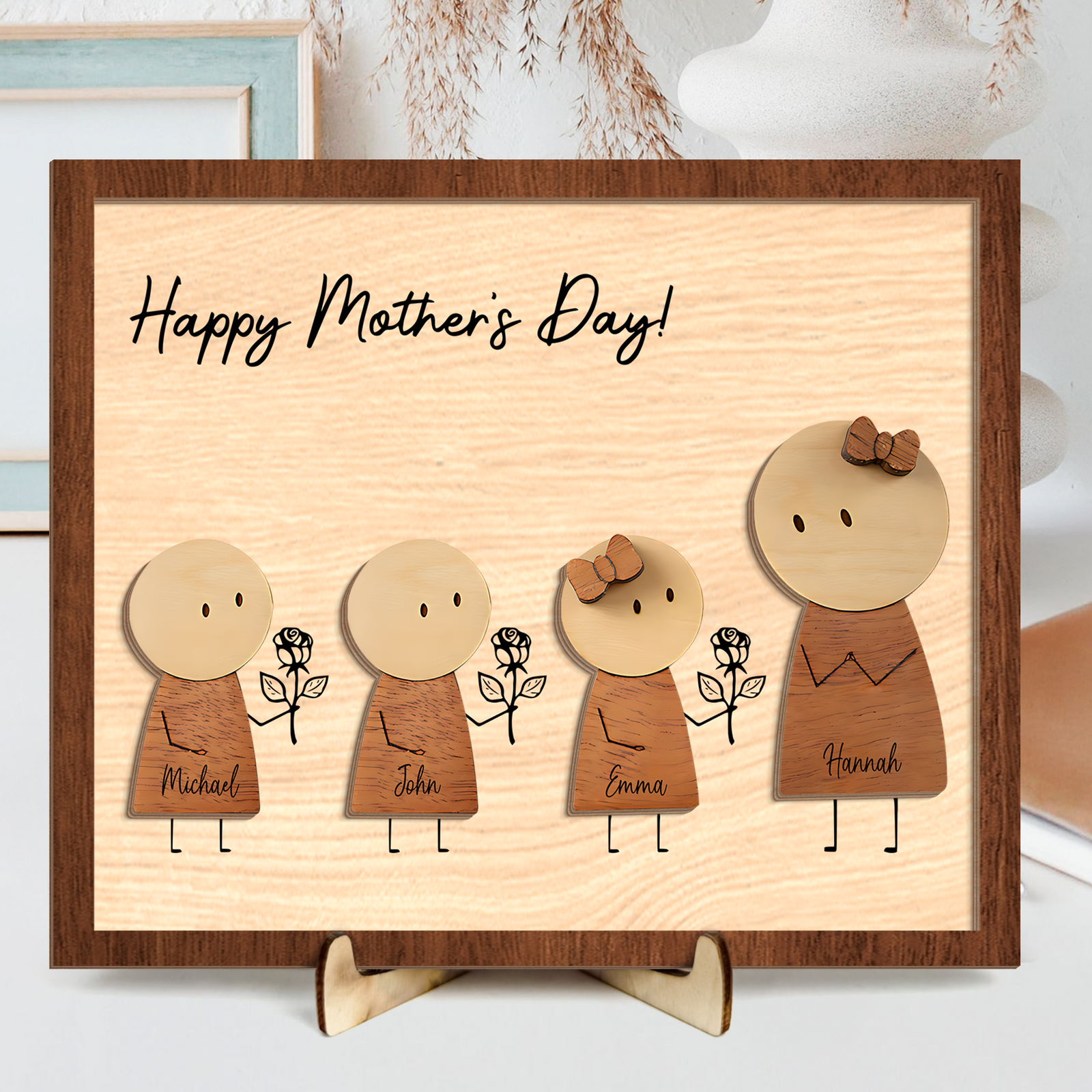Custom Mom and Kids Names Stickman, Personalized Mother’s Day Gift for Mom 2-Layered Wooden Plaque CH07 911146