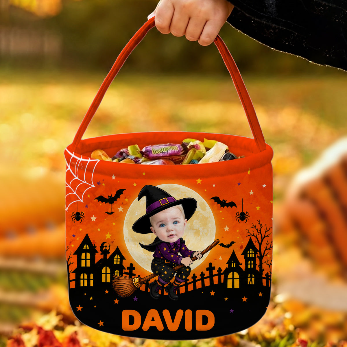 Custom Face Photo Flying Witch Candy Basket - Kids Halloween Gift HO82 903118
