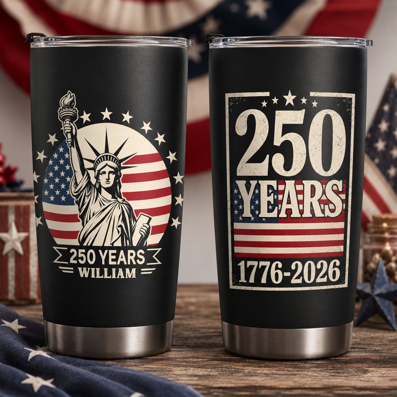 Custom Name Statue of Liberty 250 Years America Anniversary 1776-2026 Fat Tumbler LM32 669357