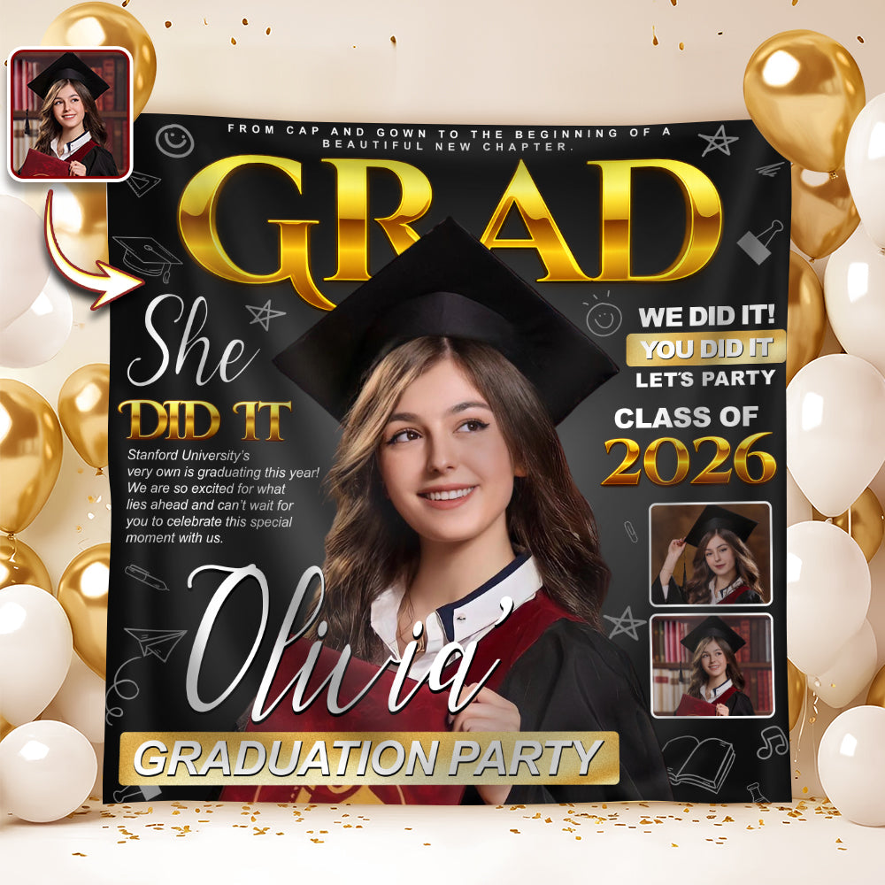 Custom Photo Class of 2026 Graduation Backdrop – Personalized Party Decoration LM32 899457