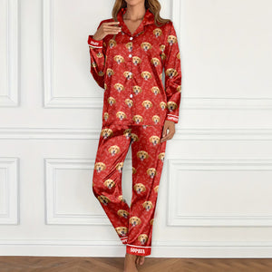 Custom Photo Dog Cat Christmas Satin Pajamas With Line TH10 894443