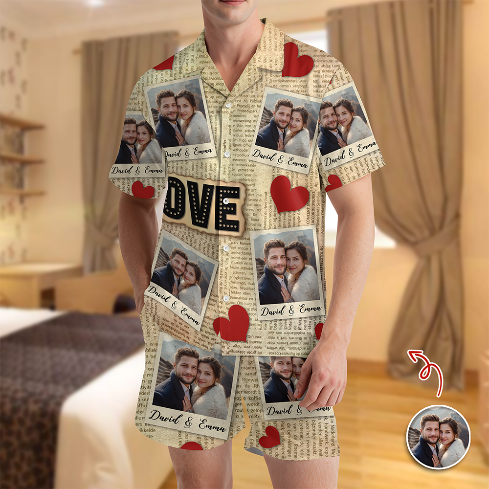 Custom Photo Newspaper Short Pajamas Funny Love Gift For Couples CH07 895528