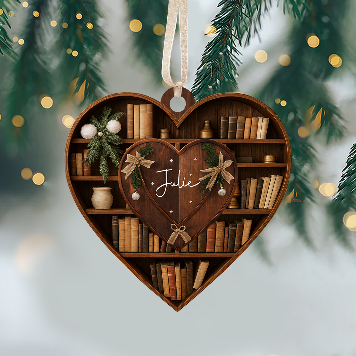 Personalized Bookshelf 2 Layer Wooden Ornament Book Lover Gift HA75 897490