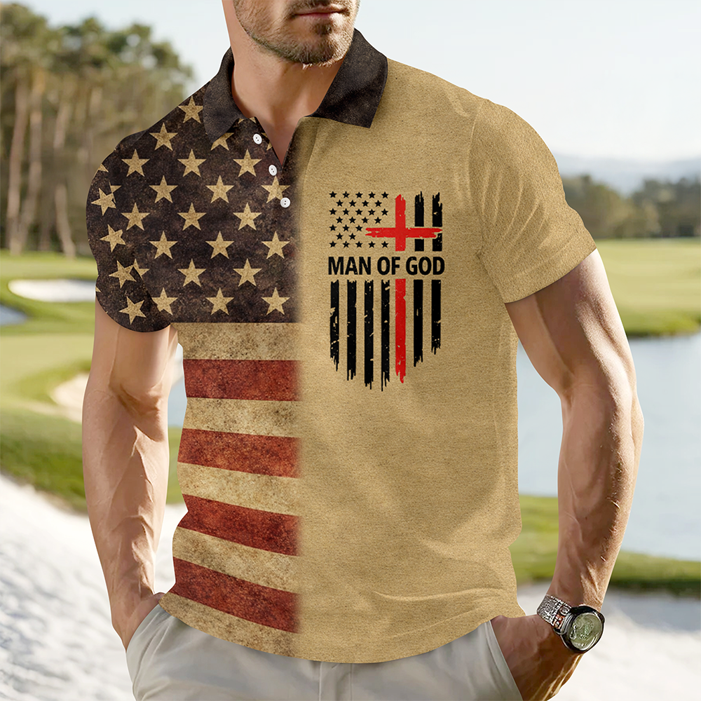 Man of God Patriotic Polo Shirt – American Flag Christian Faith Shirt for Men LM32 899599