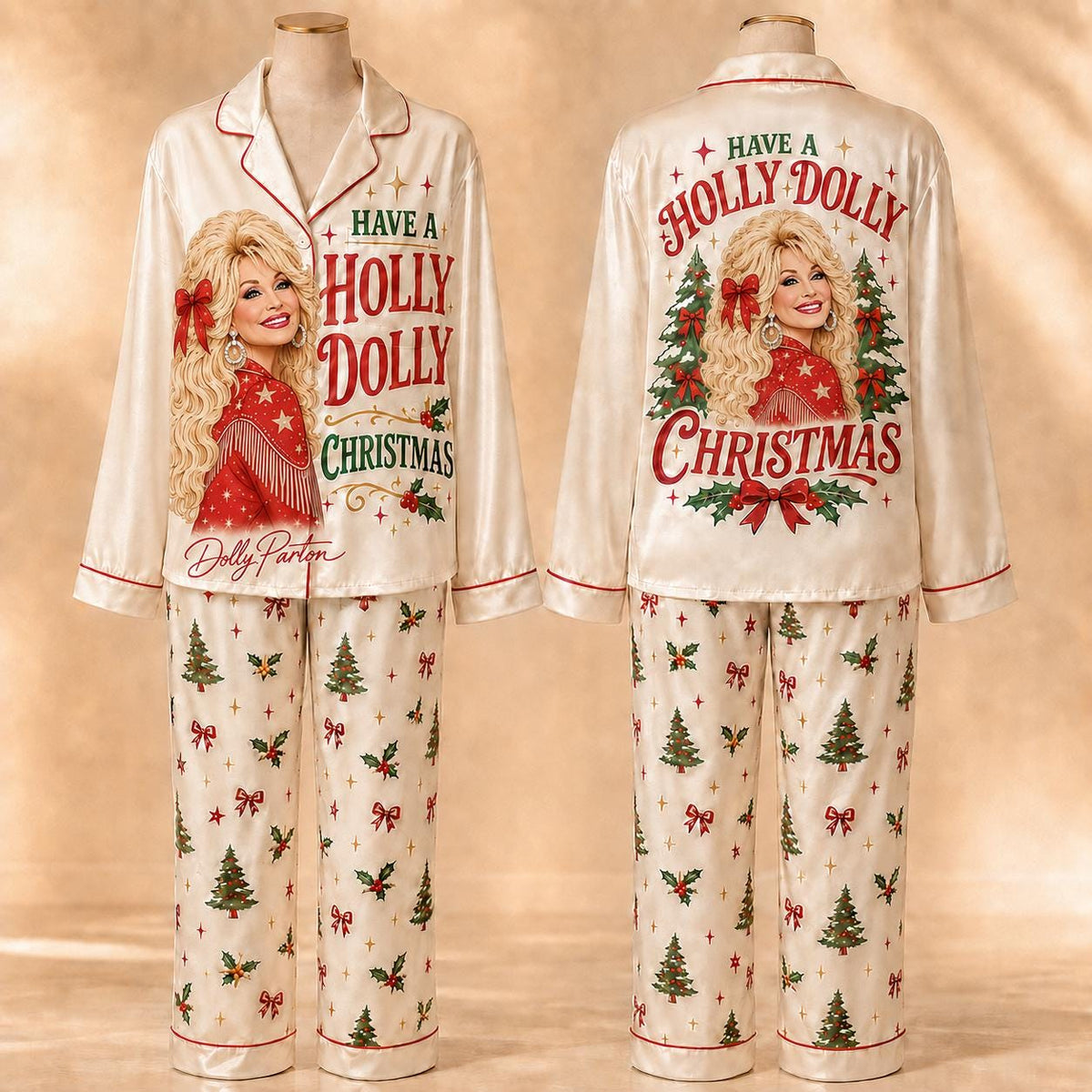 Have A Holly Pink Country Christmas Pajamas Set, Western Family Holiday PJs LM32 670157