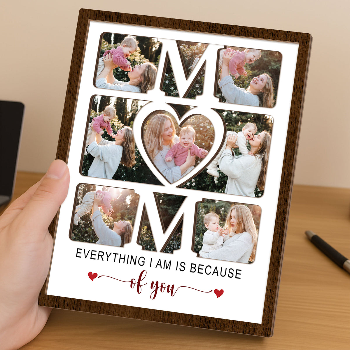 Custom Photo Mom Everything We Are Is Because Of You 2-Layered Wooden Plaque With Stand HO82 901536