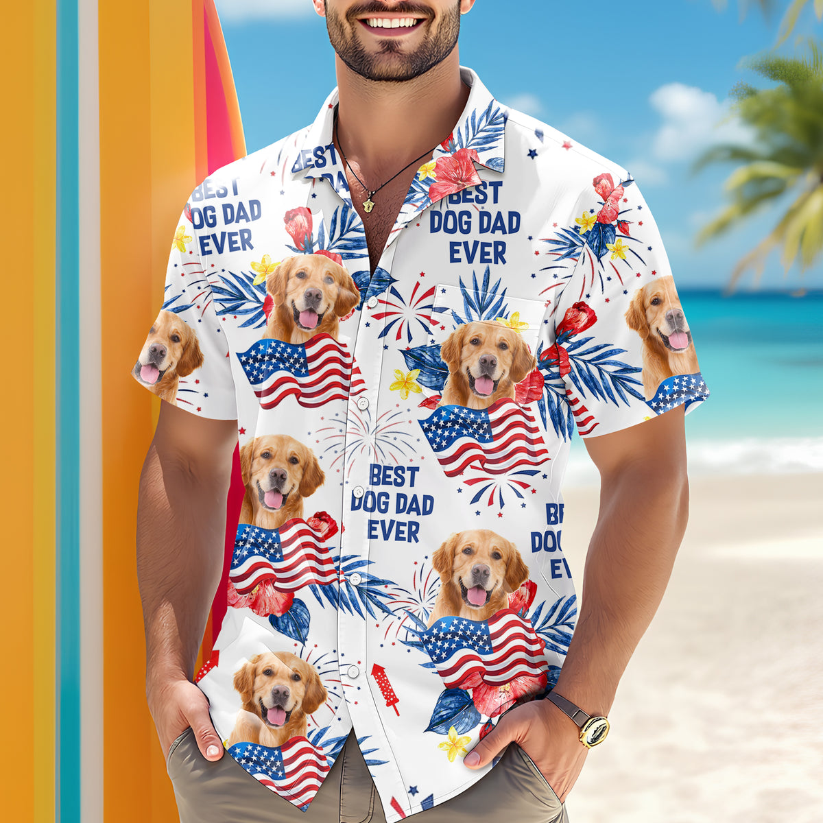 Custom Dog Cat Photo Personalized Patriotic Tropical Hawaiian Shirt 4th Of July Gift CH07 895688
