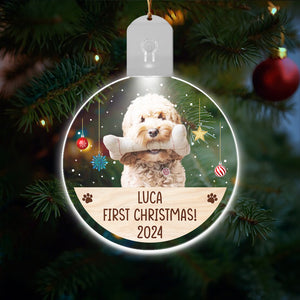 Custom Photo Dog, Cat First Christmas Circle Led Acrylic Ornament HA75 891678