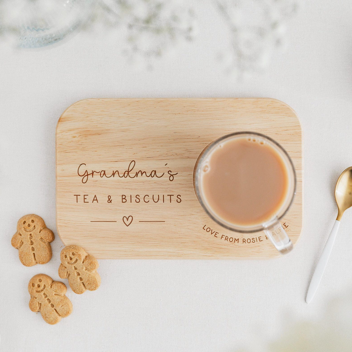Personalized Mum's Tea & Biscuits Wooden Tray - Gift For Mom, Mother's Day Gift HO82 901748
