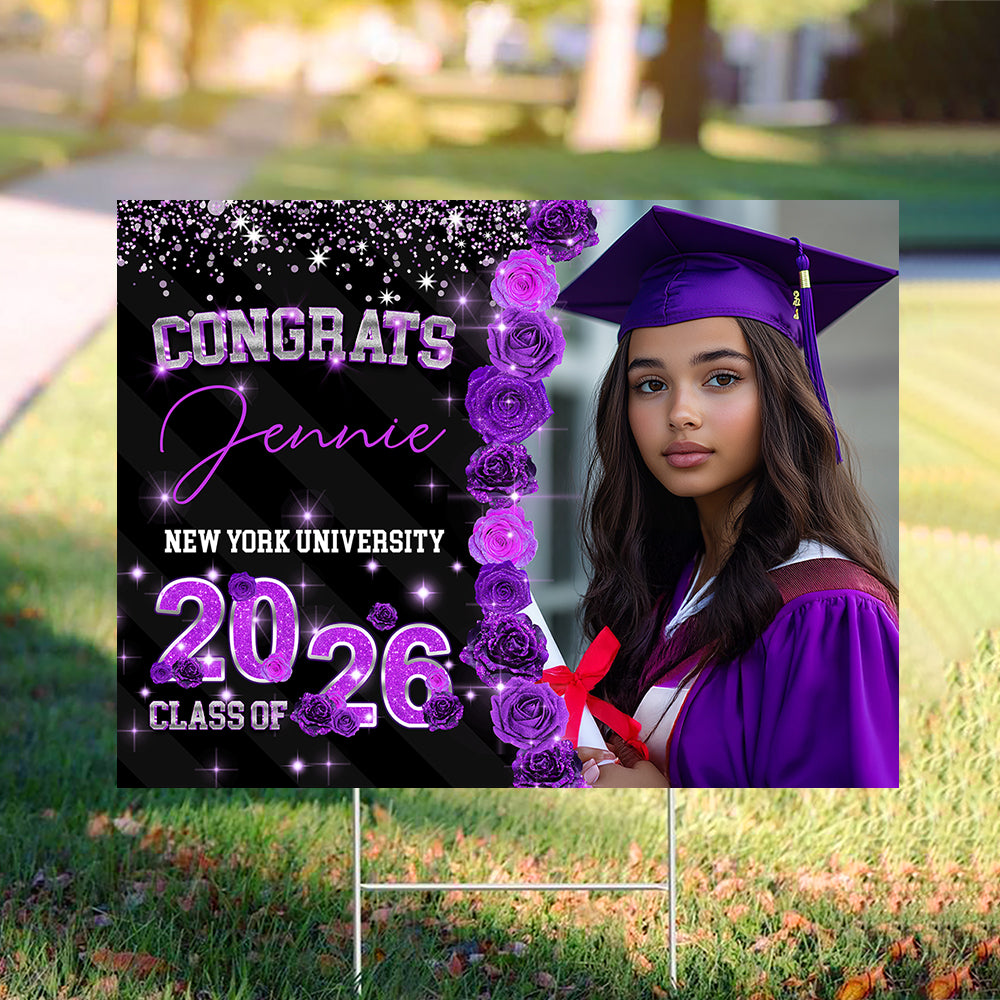 Custom Photo Rose Background Class Of 2026 Graduation Yard Sign HA75 920464