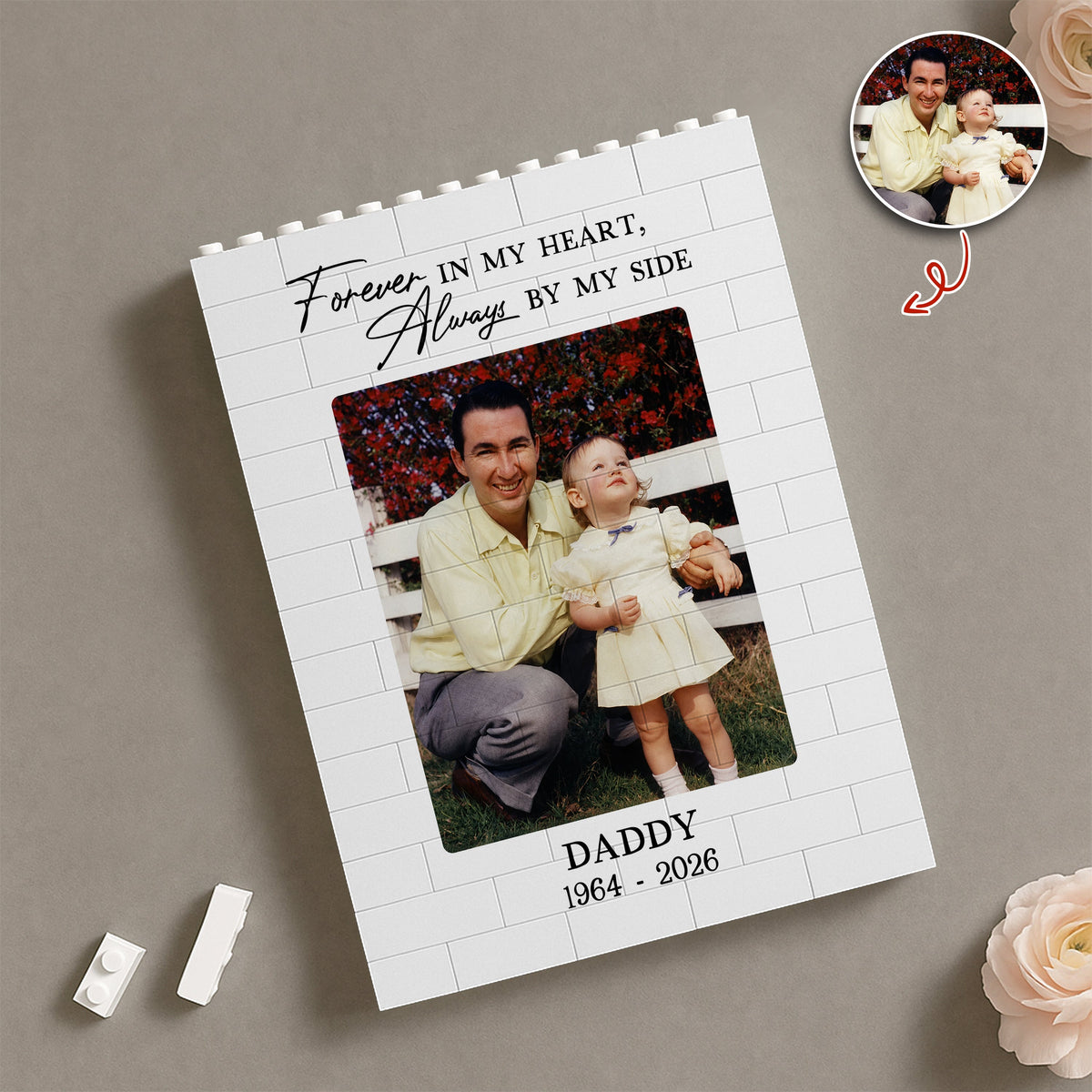 Custom Photo Forever In My Heart, Always By My Side Memorial Building Brick Block – Loss Of Dad Gift HA75 921380