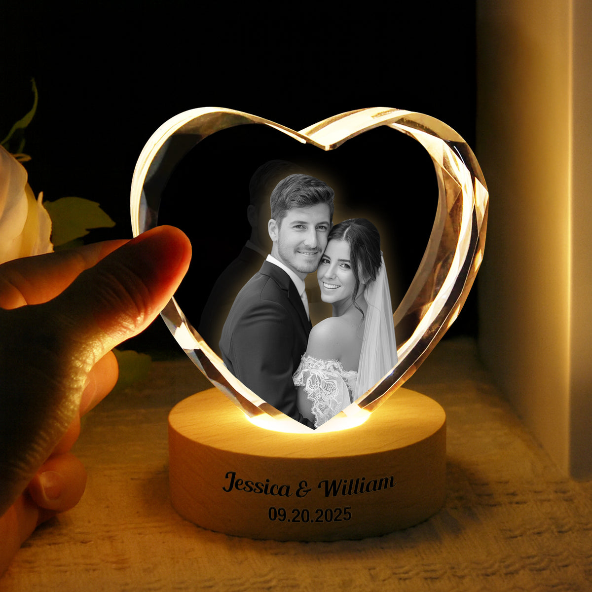 Custom Wedding Photo Engraved Crystal Photo With Light CH07 910034