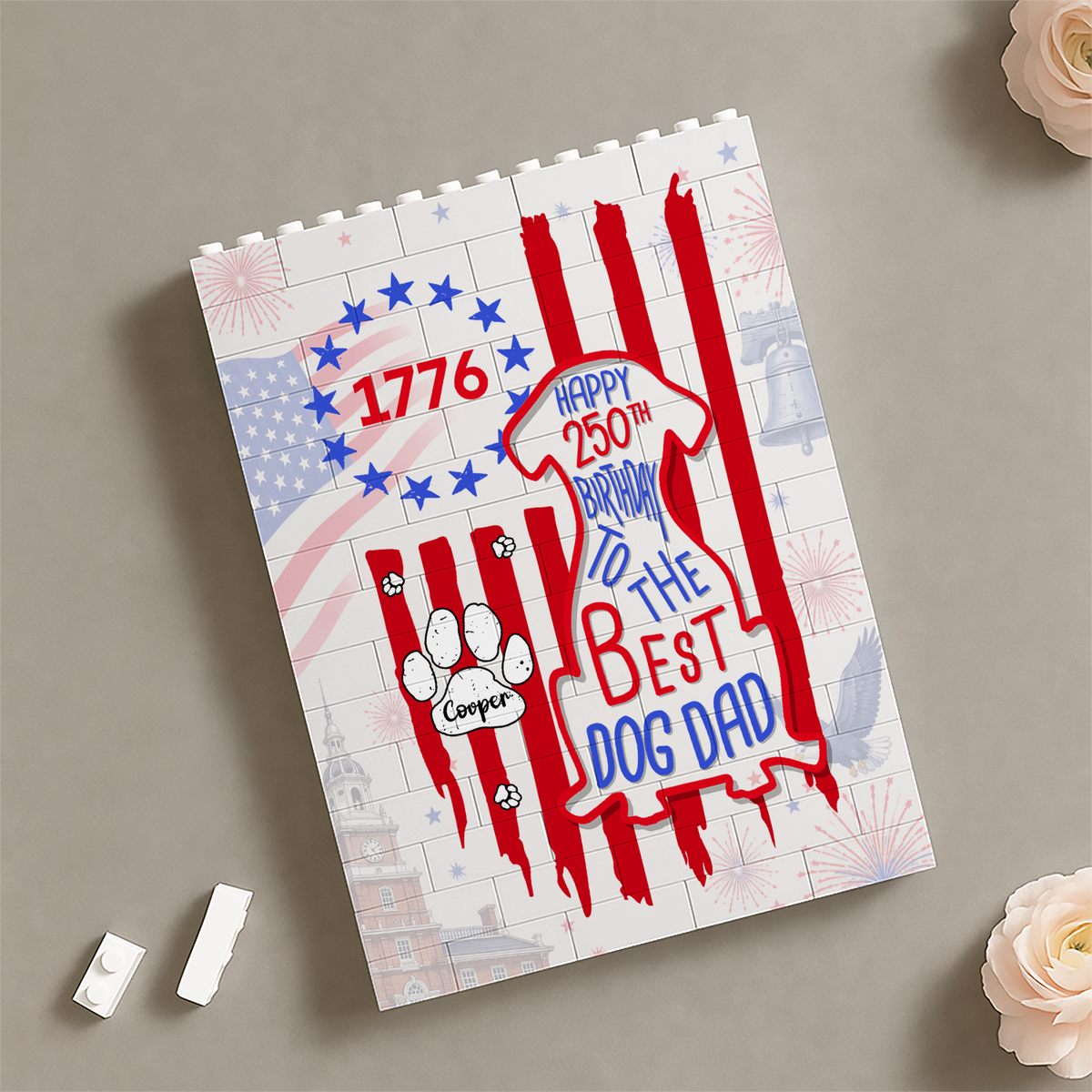 Custom Name Happy 250th Birthday To Best Dog Dad Dog Mom America Flag Building Brick Block LM32 669329