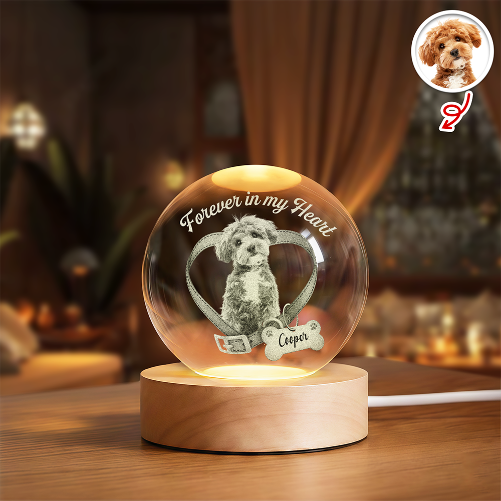 Custom Photo Forever In My Heart Memorial Engraved Crystal Ball LED Night Light CH07 911258