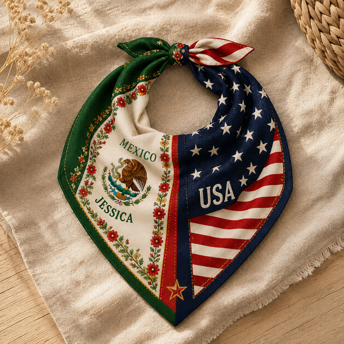 Personalized Mexico USA Square Scarf, Mexican American Heritage Gift K228 903384