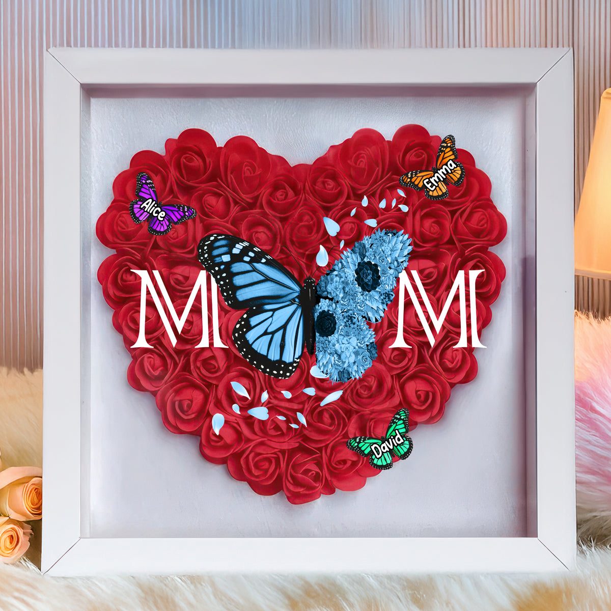 We Love You Mom - Personalized Butterfly Mom Flower Shadow Box CH07 895460
