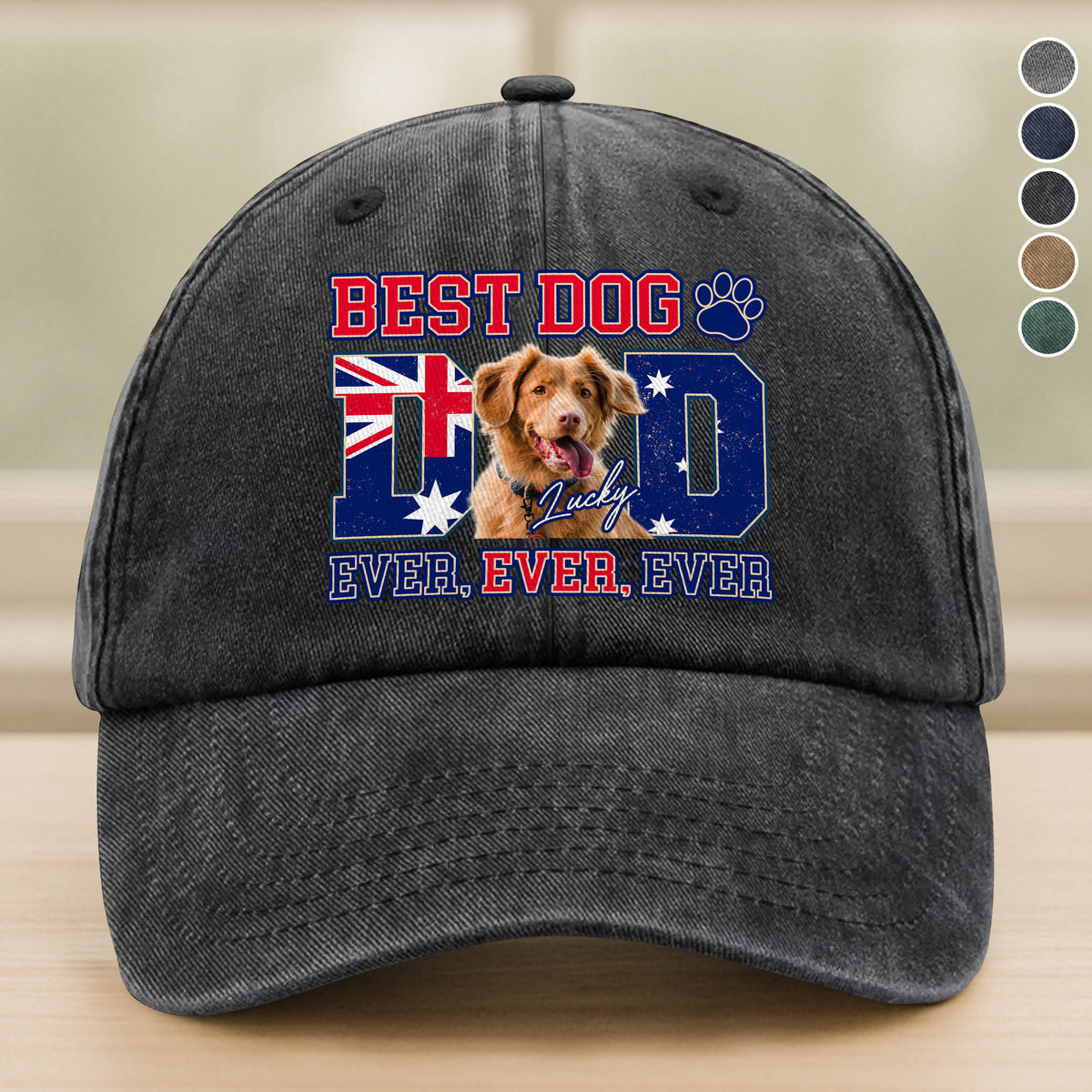 Custom Photo Best Dog Mom Dad Ever Ever Ever With Australian Flag Washed Denim Baseball Cap Gift For Dad, Birthday Gifts HO82 894384