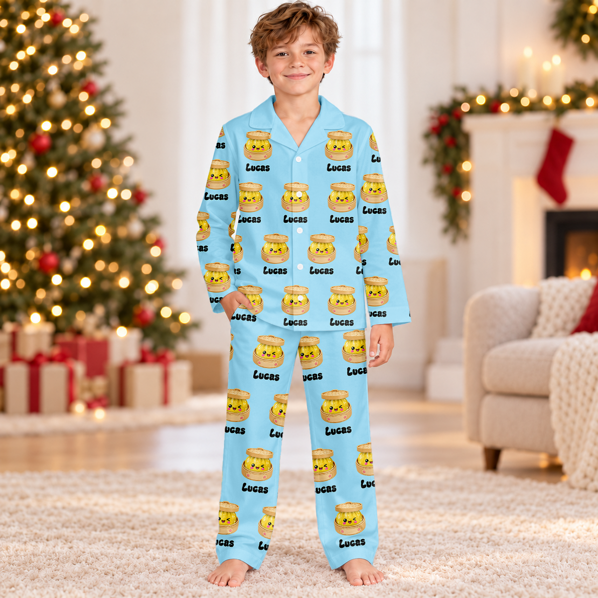 Custom Name And Dumpling Pattern Christmas Pajamas For Kids TH10 171439
