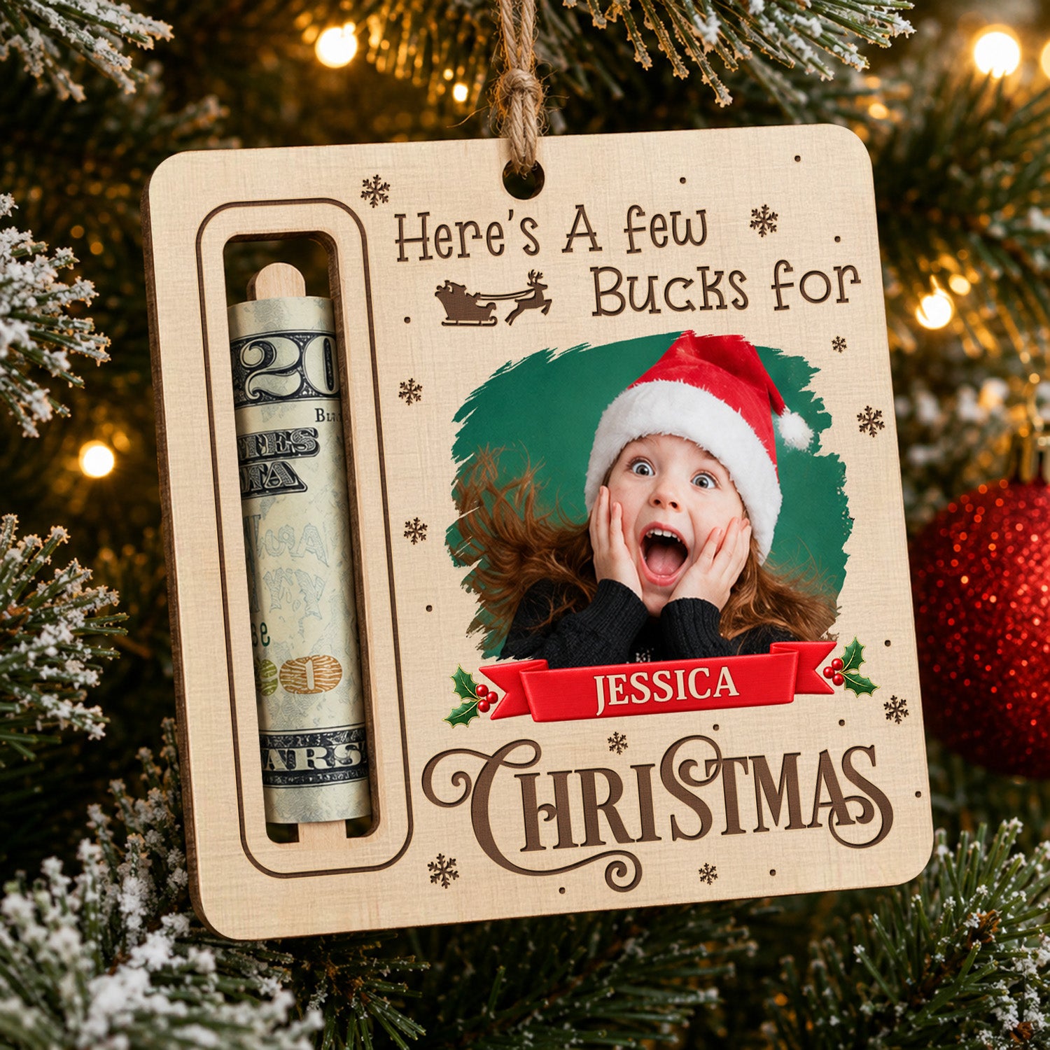 Personalized Photo Christmas Wood Money Holder Ornament Christmas Gift for Kids TH10 171023