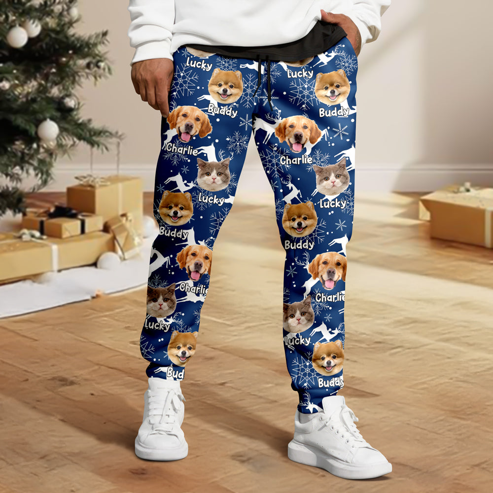 Custom Dog Cat Photo Christmas Pattern Sweatpants, Cute Christmas Gift for Pets Owners LM32 670103