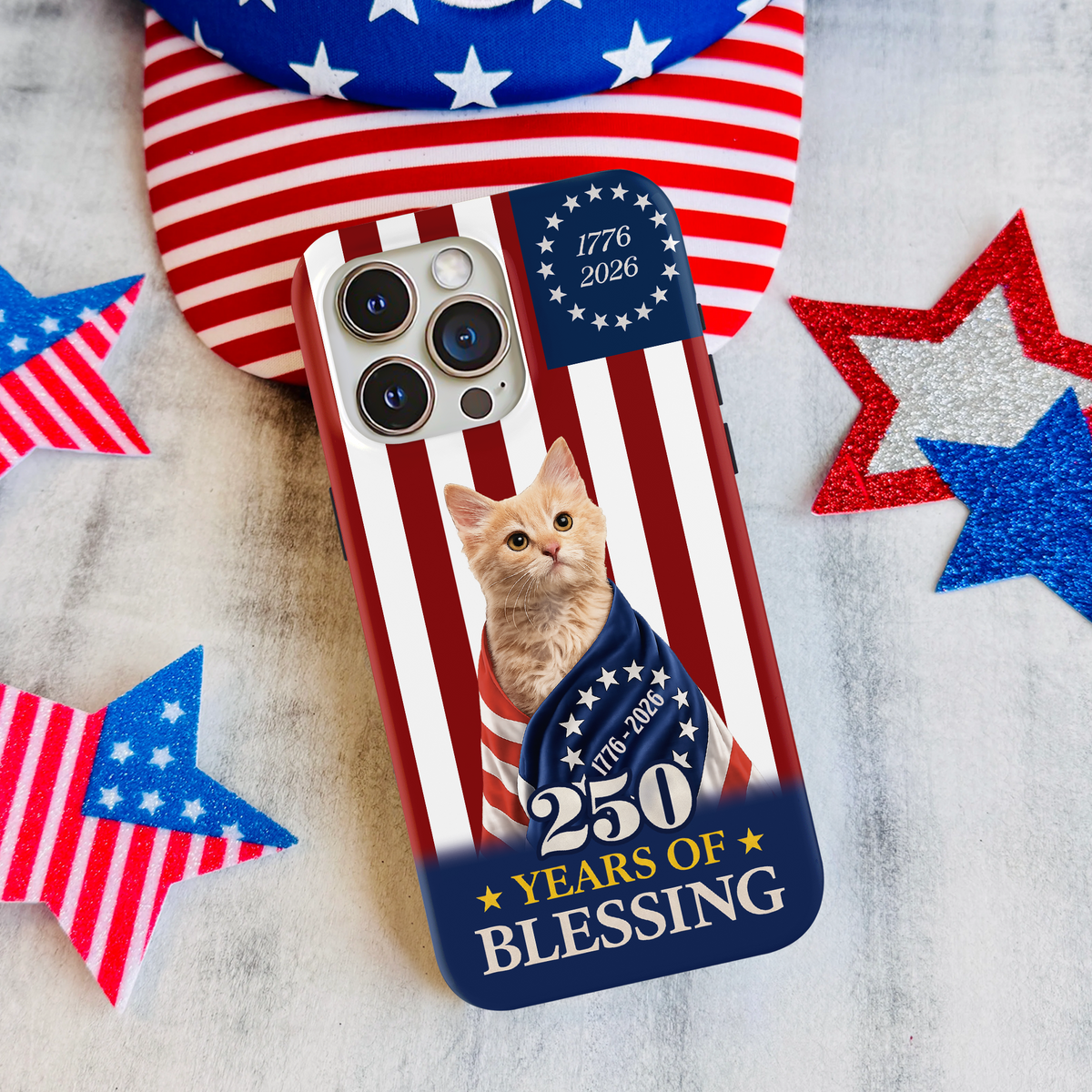 Custom Photo My Dog, Cat 250 Years 1776 2026 Patriotic American Phone Case HO82 901194