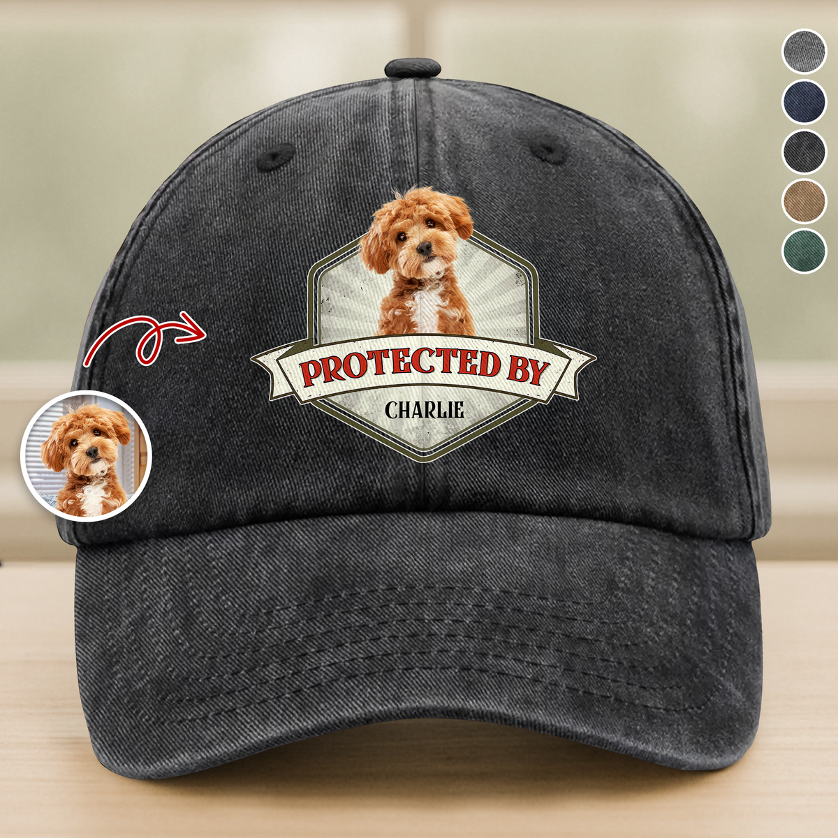 Custom Photo Protected By Dog Washed Denim Baseball Cap For Dog Lovers LM32 895103
