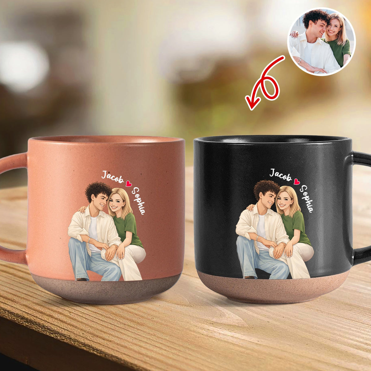 Custom Couple Watercolor Photo Pottery Mug Valentine Gift For Him Her CH07 910194