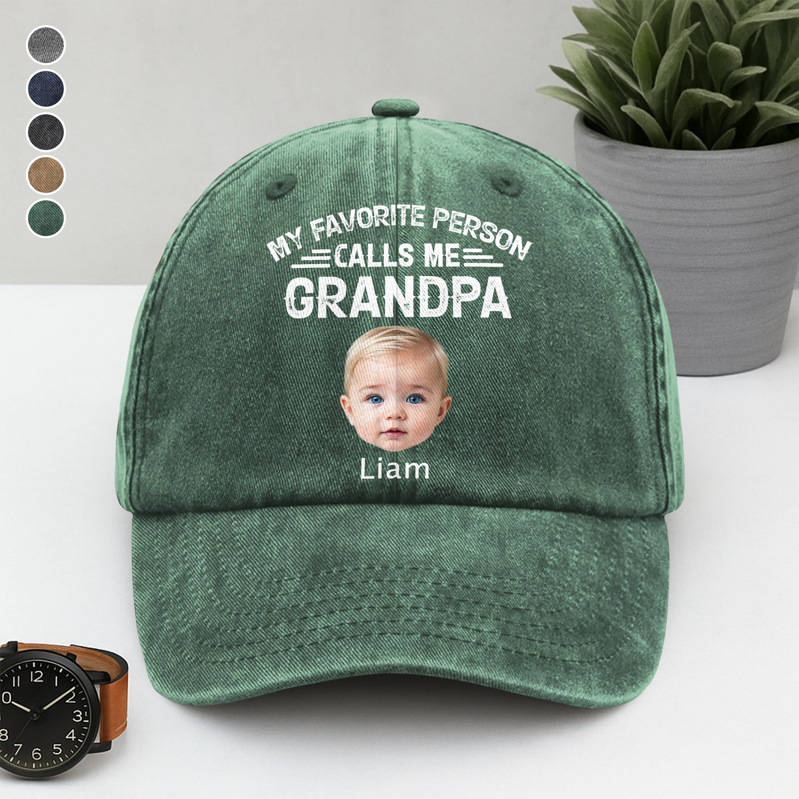 Custom Photo My Favorite People Call Me Daddy Vintage Washed Denim Baseball Cap HO82 900456