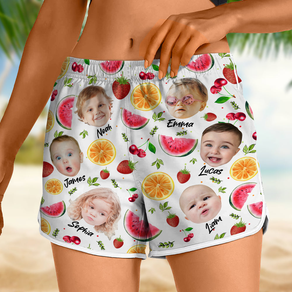 Custom Cute Kid Face Watercolor Tropical Summery Women's Beach Short CH07 895830