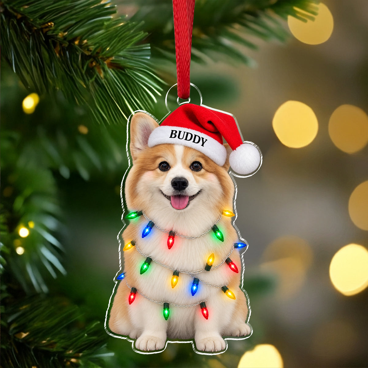 Custom Pet Photo Christmas Light Acrylic Ornament, Personalized Holiday Keepsake LM32 670013