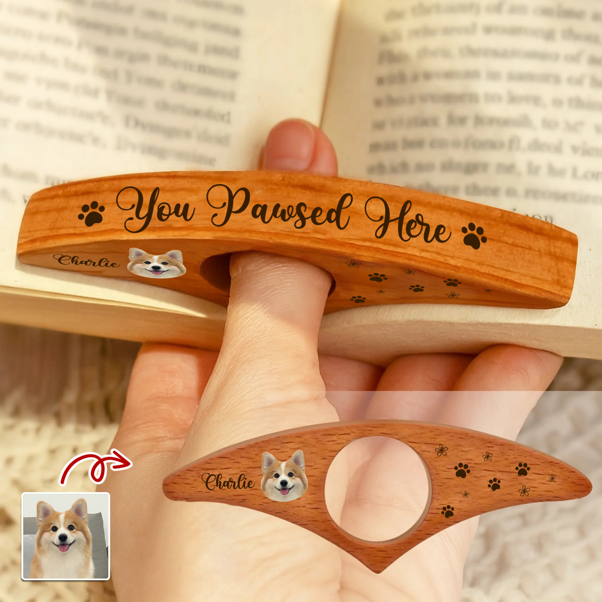 You Pawsed Here Custom Dog Cat Photo Printed Book Page Holder CH07 899560