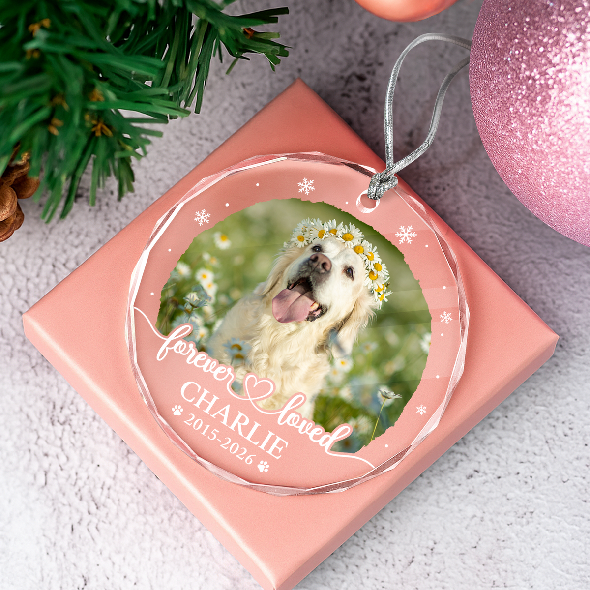 Custom Photo Forever Loved Memorial Glass Ornament HA75 922034