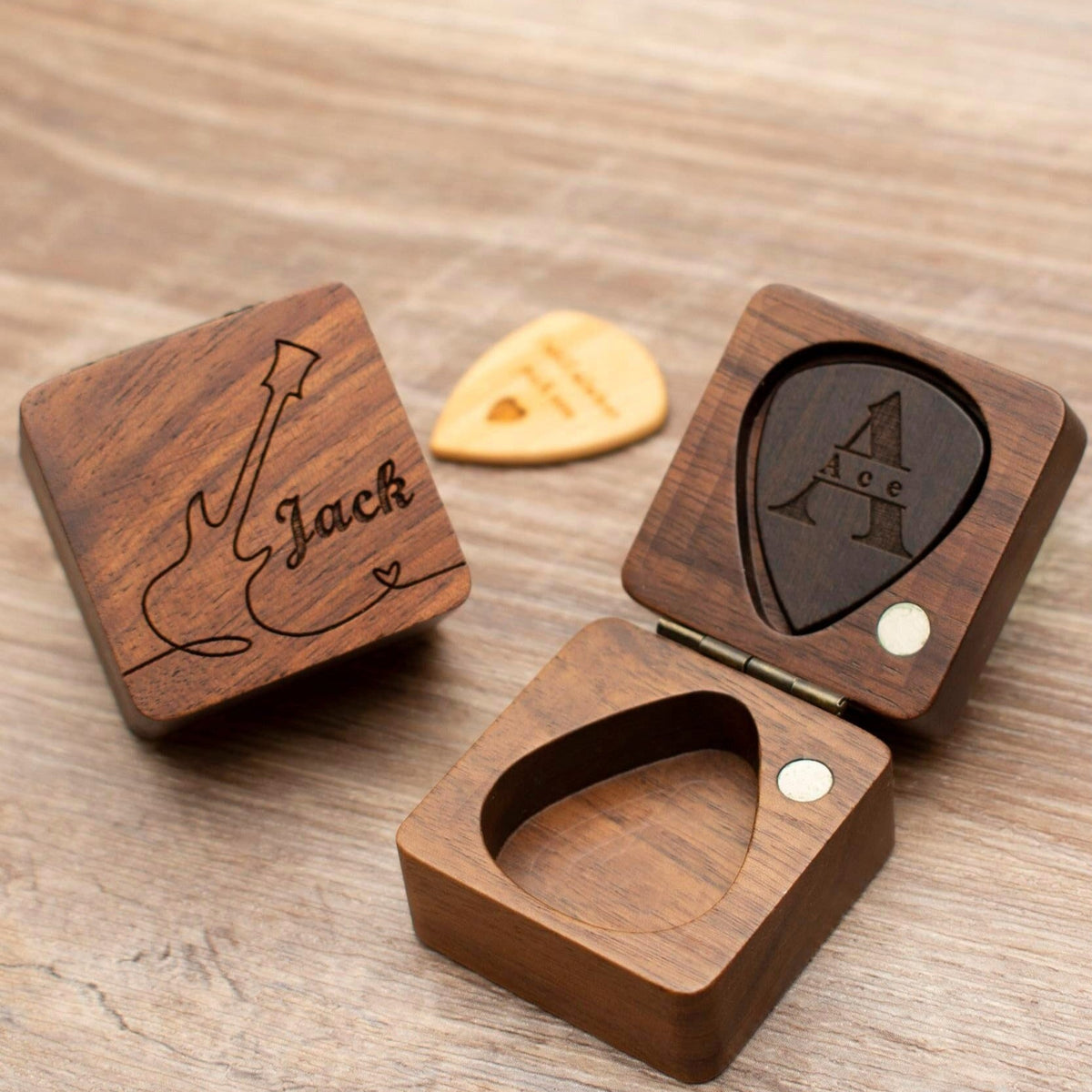 Personalized Gift Name And Icon Wooden Guitar Picks With Case, Box Guitar Player Gift LM32 897387