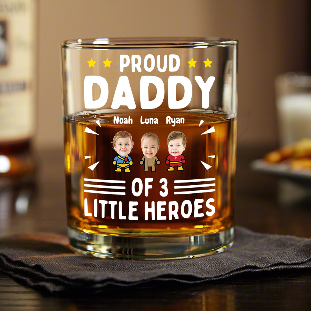 Custom Photo Proud Daddy of Little Heroes - Father's Day Personalized Gifts Custom Rock Glass for Dad, Superhero Lovers HO82 894056